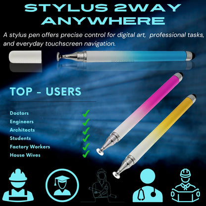 iAccessories Dual-Sided Stylus Pen for All Touch Screens - Compatible with iOS, Android Mobile Phones, Tablets - Pack of 3 (Blue, Pink, Yellow) - iAccessories