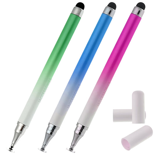 iAccessories Dual-Sided Stylus Pen for All Touch Screens - Compatible with iOS, Android Mobile Phones, Tablets - Pack of 3 (Green, Blue, Pink) - iAccessories