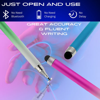 iAccessories Dual-Sided Stylus Pen for All Touch Screens - Compatible with iOS, Android Mobile Phones, Tablets - Pack of 3 (Green, Blue, Pink) - iAccessories