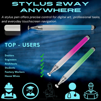 iAccessories Dual-Sided Stylus Pen for All Touch Screens - Compatible with iOS, Android Mobile Phones, Tablets - Pack of 3 (Green, Blue, Pink) - iAccessories