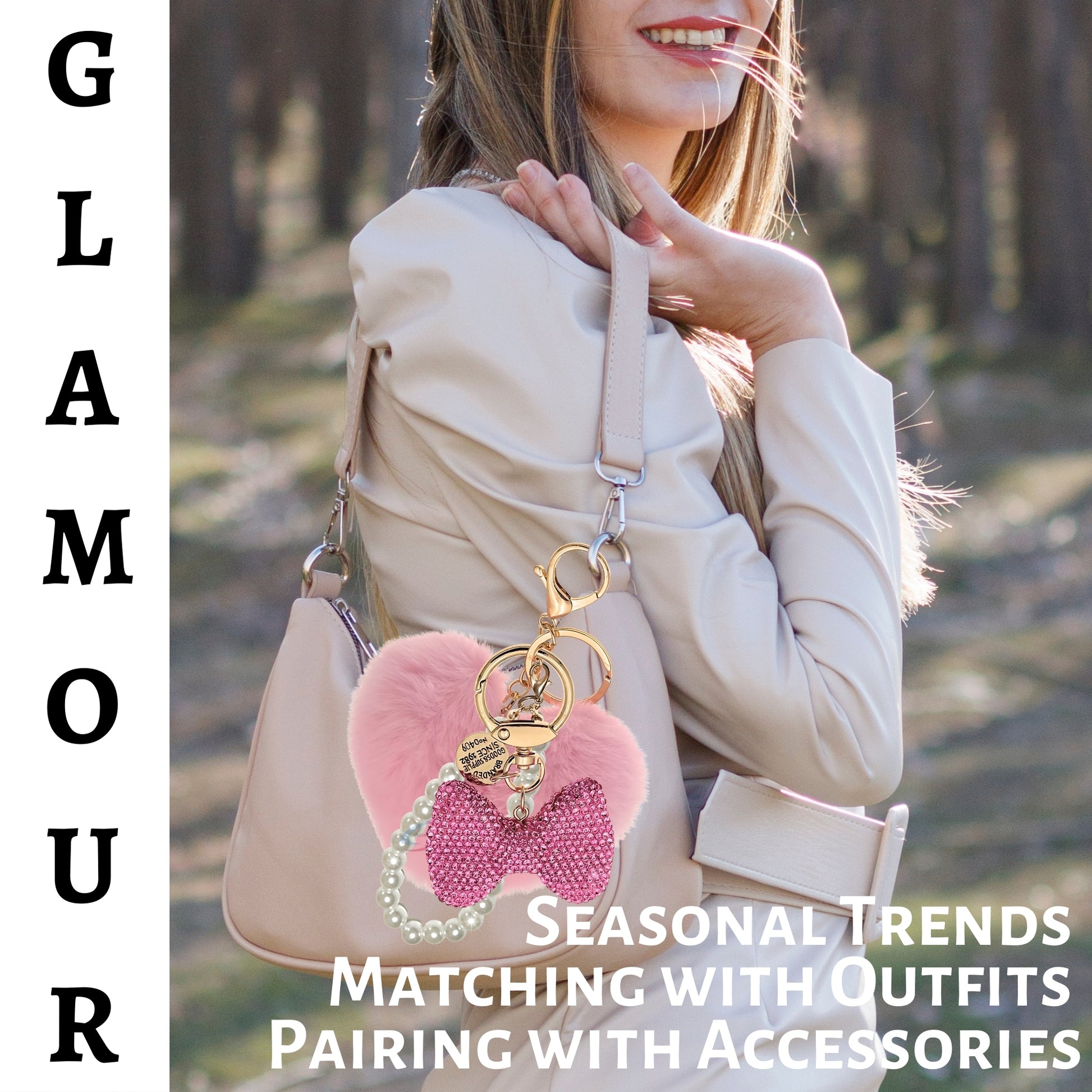 iAccessories Faux Fur Heart & Rhinestone Bow Keychain – Pink Edition - iAccessories