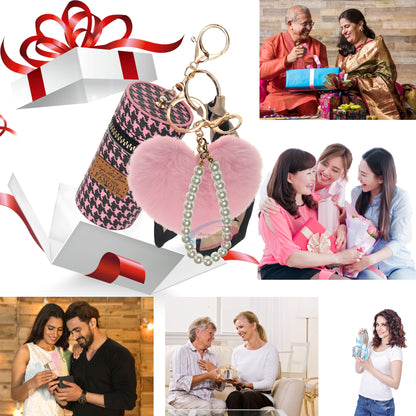 Elegant Pink Fur Heart Keychain with Pearl Charm