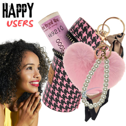 Elegant Pink Fur Heart Keychain with Pearl Charm