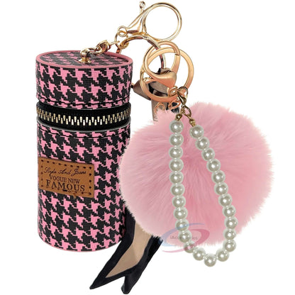 iAccessories Faux Fur Pom Pom Ball Pearl Pendant Bag Keychain Charm for Girls - Ideal for Bags, Cars, Scooty, Bikes & Home Decor - Pink - iAccessories