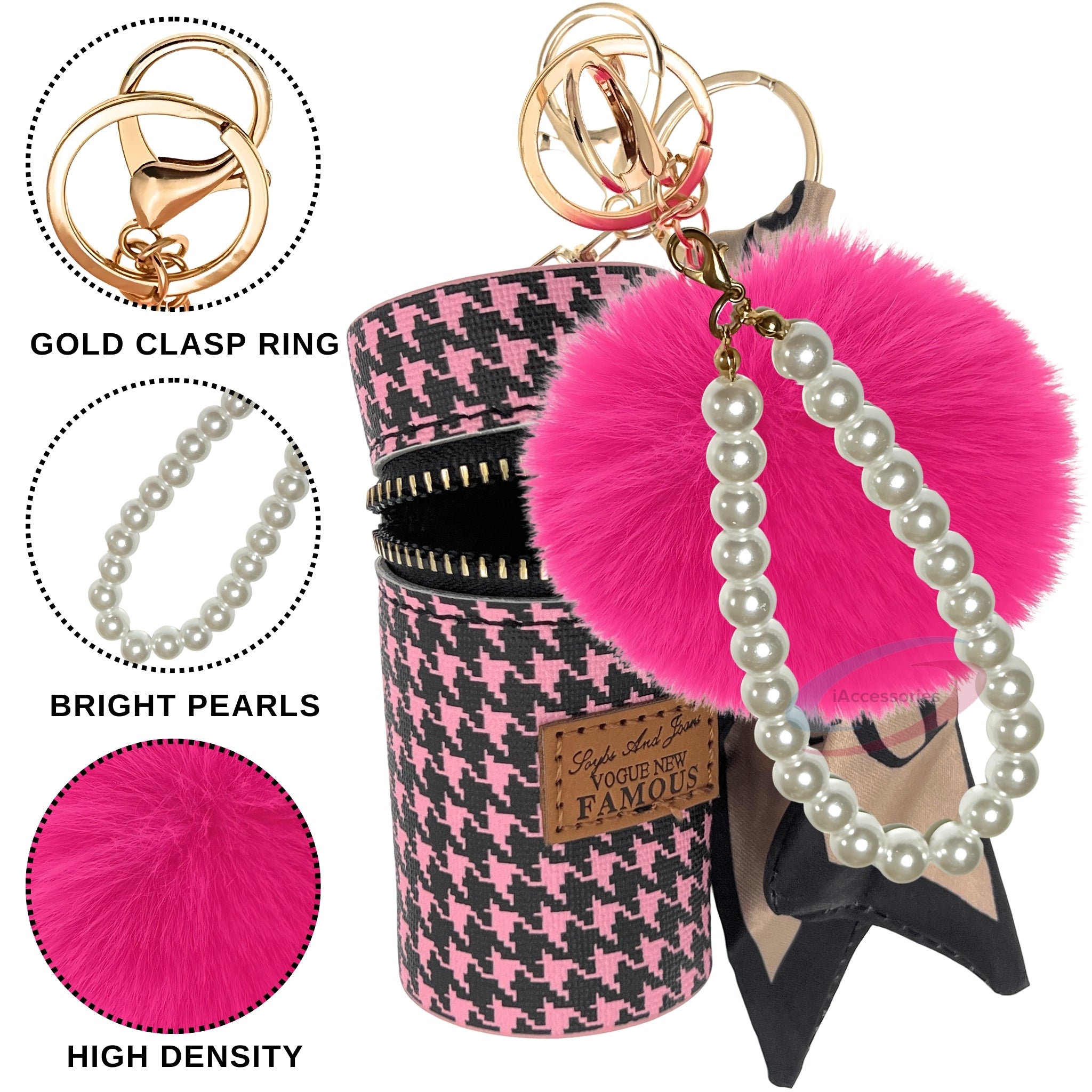 iAccessories Faux Fur Pom Pom Ball Pearl Pendant Bag Key Ring Keycha