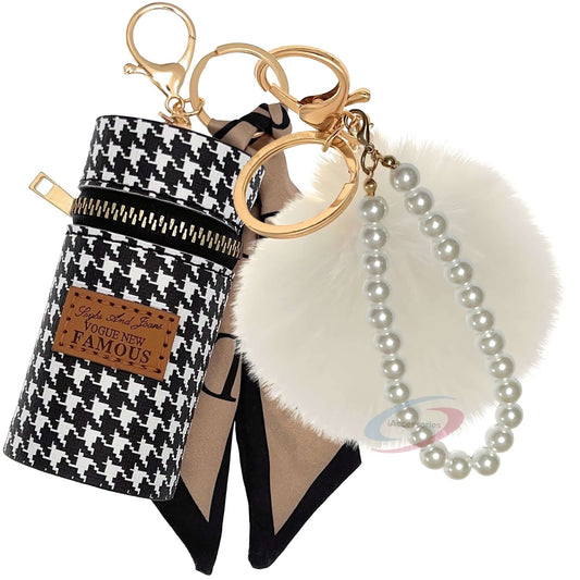 iAccessories Faux Fur Pom Pom Ball Pearl Pendant Bag Keychain Charm for Girls - Ideal for Bags, Cars, Scooty, Bikes & Home Decor - White