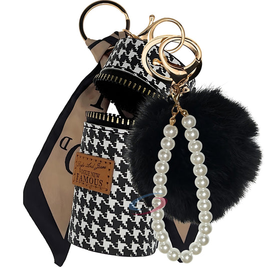 iAccessories Faux Fur Pom Pom Ball Pearl Pendant Bag Keychain Charm for Girls - Ideal for Bags, Cars, Scooty, Bikes & Home Decor - White | Black