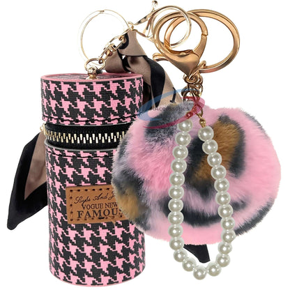 iAccessories Faux Fur Pom Pom Ball Pearl Pendant Bag Keychain Charm for Girls - Ideal for Bags, Cars, Scooty, Bikes & Home Decor - Pink|Black Pink Lepo - iAccessories