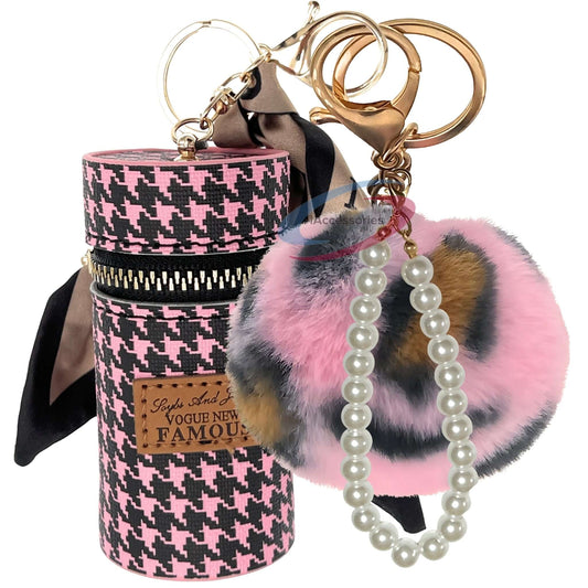 iAccessories Faux Fur Pom Pom Ball Pearl Pendant Bag Keychain Charm for Girls - Ideal for Bags, Cars, Scooty, Bikes & Home Decor - Pink|Black Pink Lepo