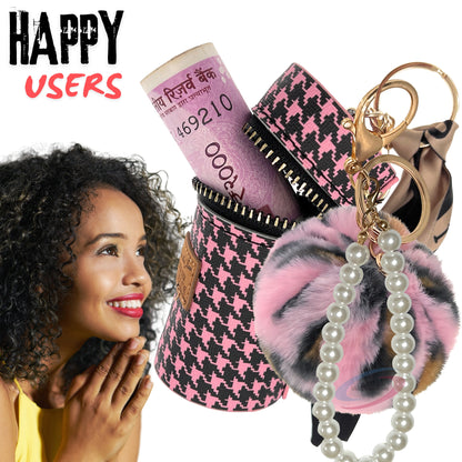 iAccessories Faux Fur Pom Pom Ball Pearl Pendant Bag Keychain Charm for Girls - Ideal for Bags, Cars, Scooty, Bikes & Home Decor - Pink|Black Pink Lepo - iAccessories