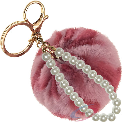 iAccessories Faux Fur Pompom with Pearls Keychain Charm - Rose Lepo for Girls Bags, Cars, Scooty, Bike, Home Keys - iAccessories
