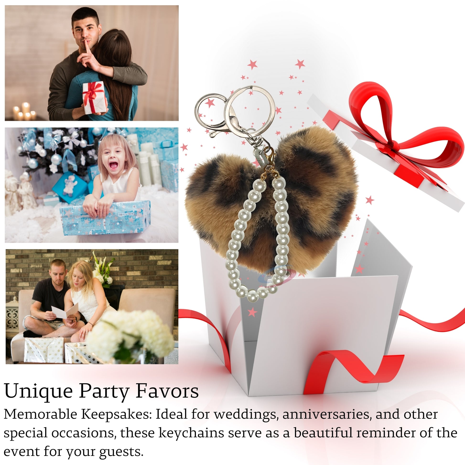 iAccessories Fluffy Faux Fur Soft Pompom Heart Keychain Charm with Pearls - Dark Brown Lepo - iAccessories