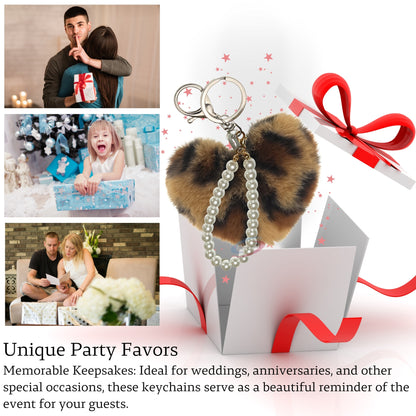 iAccessories Fluffy Faux Fur Soft Pompom Heart Keychain Charm with Pearls - Dark Brown Lepo - iAccessories