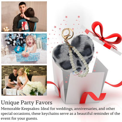 iAccessories Fluffy Faux Fur Soft Pompom Heart Keychain Charm with Pearls - Grey Lepo - iAccessories