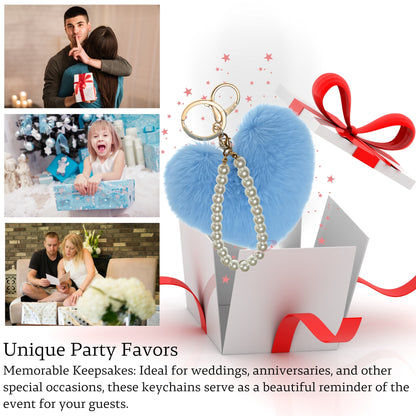 iAccessories Fluffy Faux Fur Soft Pompom Heart Keychain Charm with Pearls - Light Blue - iAccessories