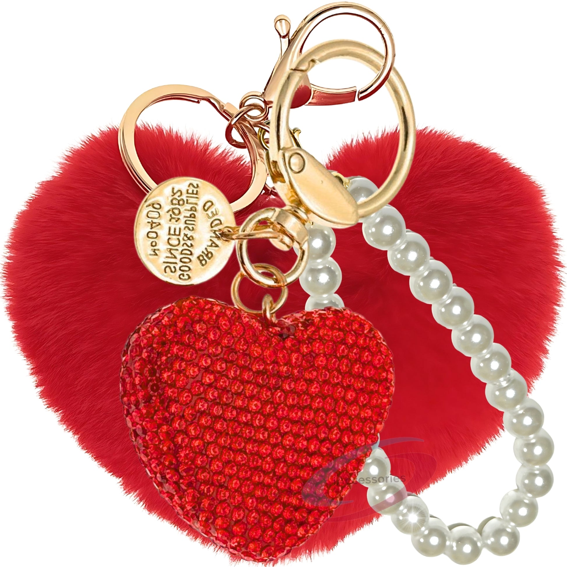 iAccessories Red Faux Fur Heart Keychain with Rhinestones - Elegant Romantic Gift - iAccessories