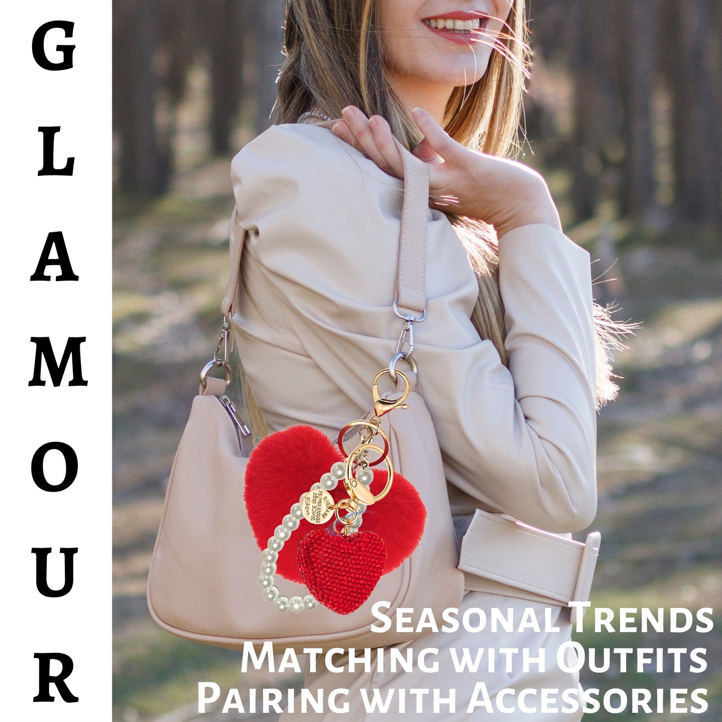 iAccessories Red Faux Fur Heart Keychain with Rhinestones - Elegant Romantic Gift - iAccessories