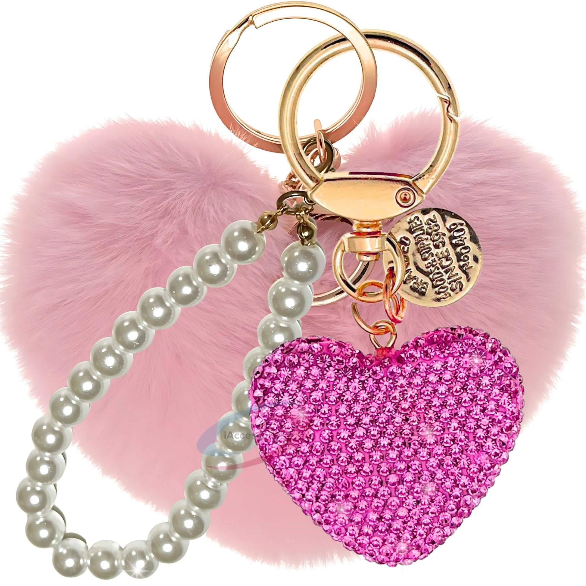 iAccessories Faux Fur & Rhinestone Heart Keychain – Pink Edition - iAccessories