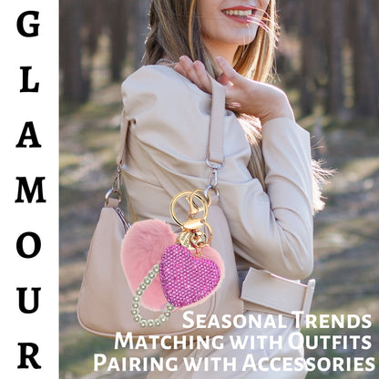 iAccessories Faux Fur & Rhinestone Heart Keychain – Pink Edition - iAccessories
