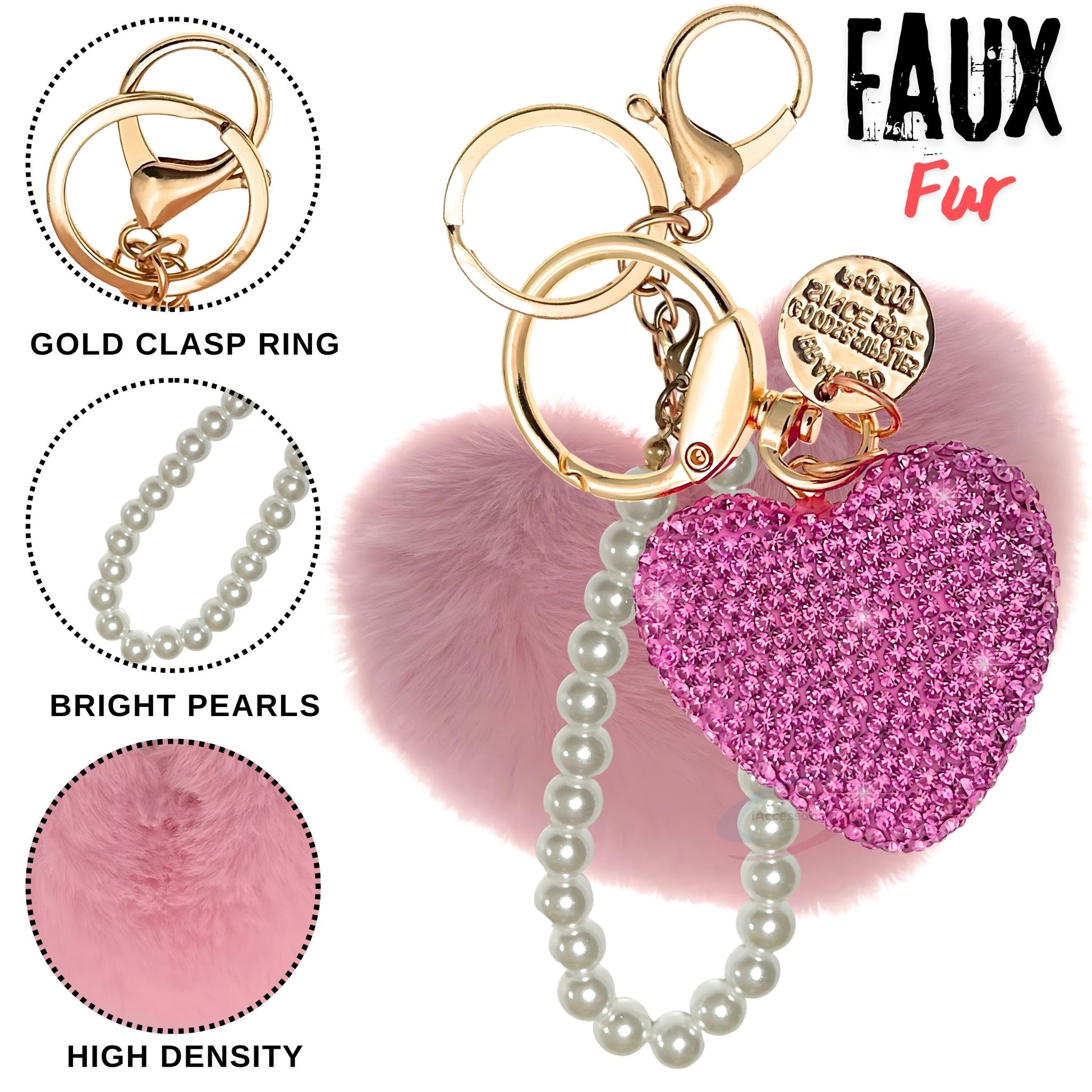 iAccessories Faux Fur & Rhinestone Heart Keychain – Pink Edition - iAccessories