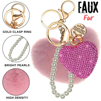 iAccessories Faux Fur & Rhinestone Heart Keychain – Pink Edition - iAccessories