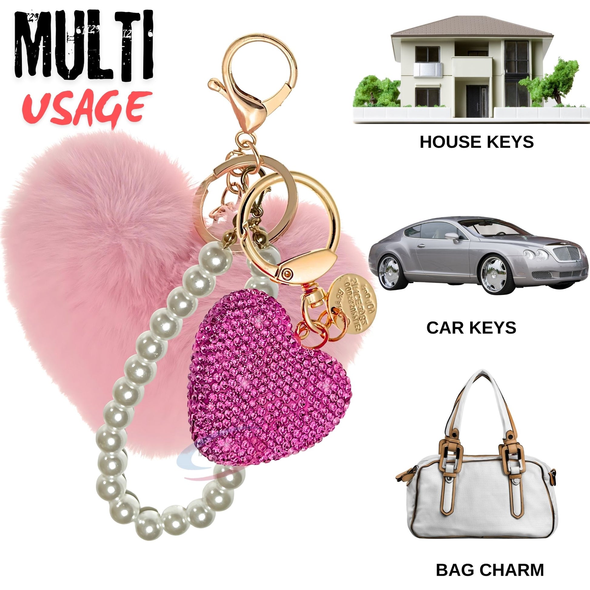 iAccessories Faux Fur & Rhinestone Heart Keychain – Pink Edition - iAccessories