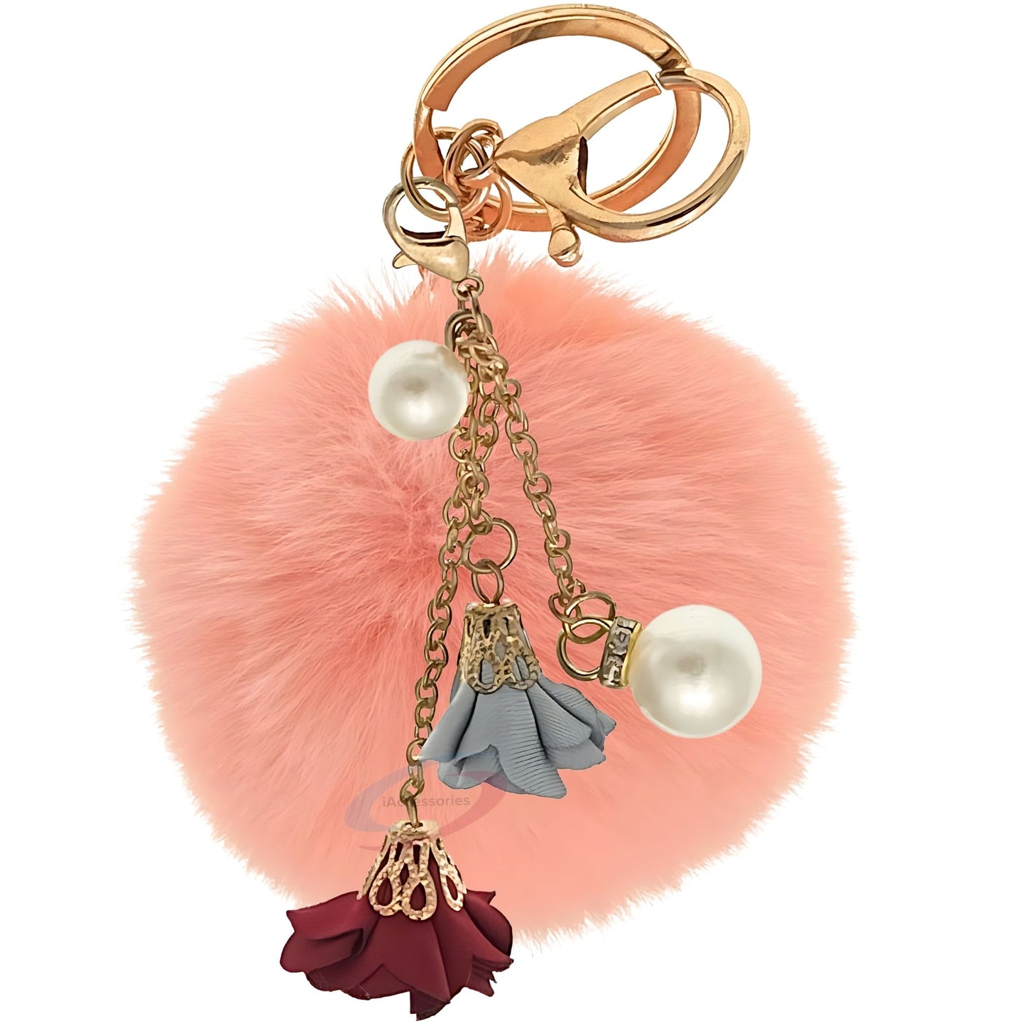 iAccessories Rose Pearl Pom Pom Keychain - Baby Pink - iAccessories