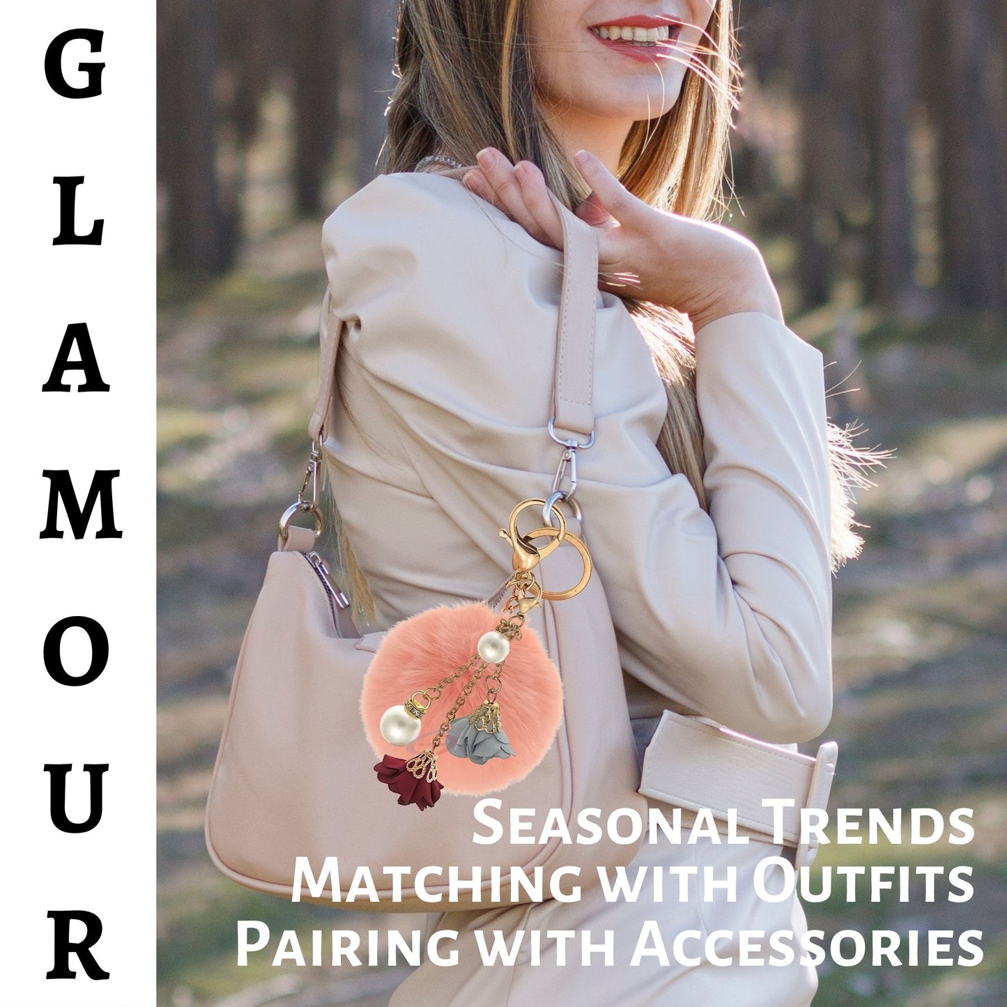 iAccessories Rose Pearl Pom Pom Keychain - Baby Pink - iAccessories