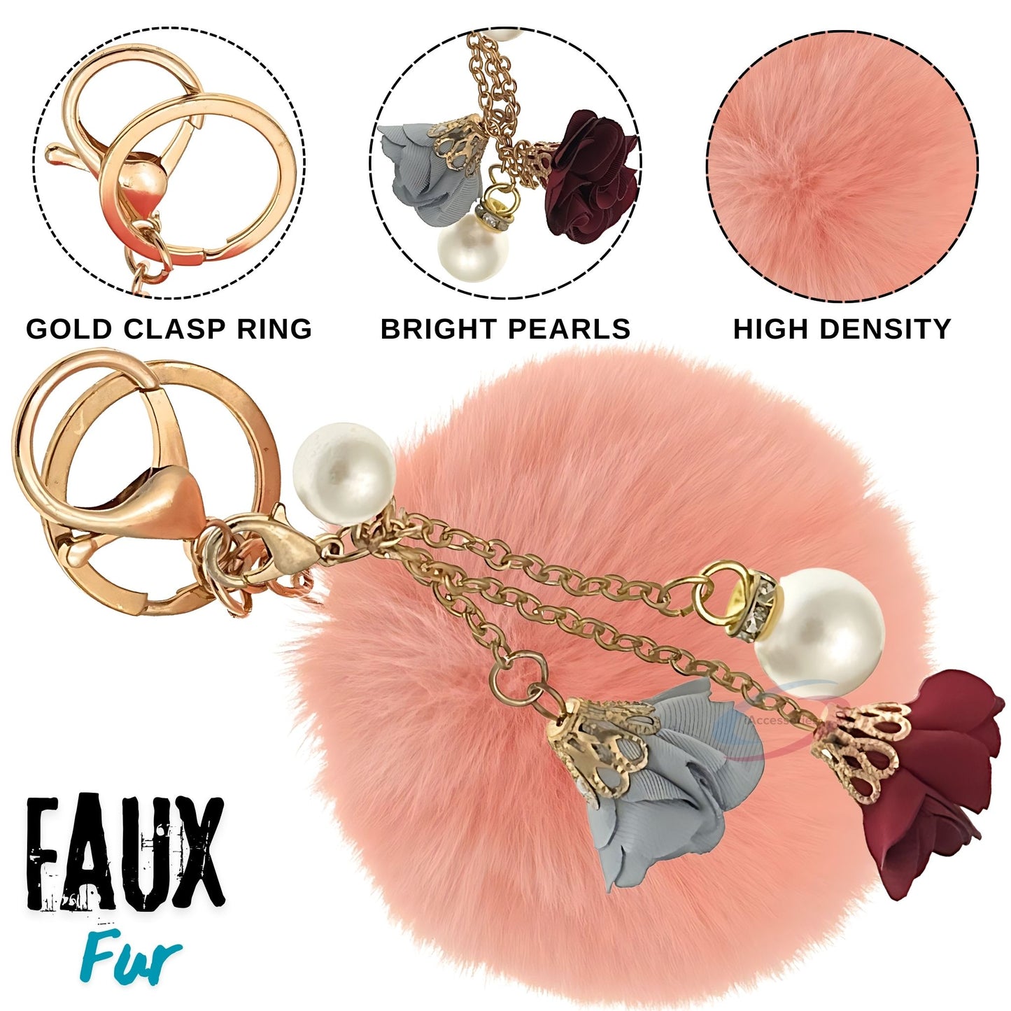 iAccessories Rose Pearl Pom Pom Keychain - Baby Pink - iAccessories