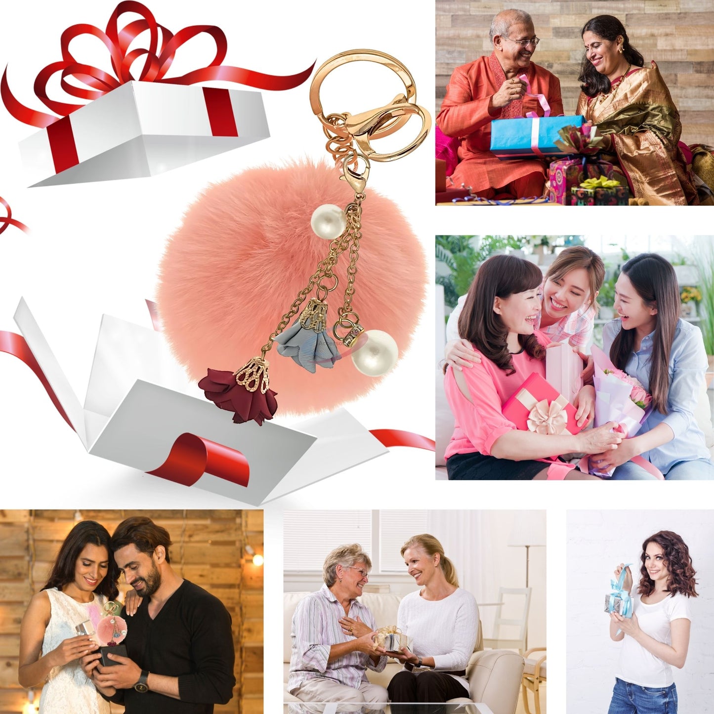 iAccessories Rose Pearl Pom Pom Keychain - Baby Pink - iAccessories