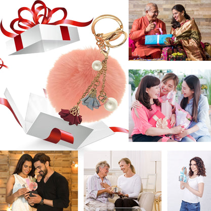 iAccessories Rose Pearl Pom Pom Keychain - Baby Pink - iAccessories