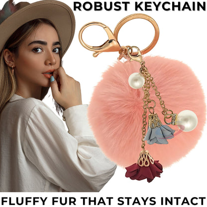 iAccessories Rose Pearl Pom Pom Keychain - Baby Pink - iAccessories
