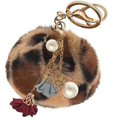 iAccessories Rose Pearl Pom Pom Keychain - Brown lepo - iAccessories