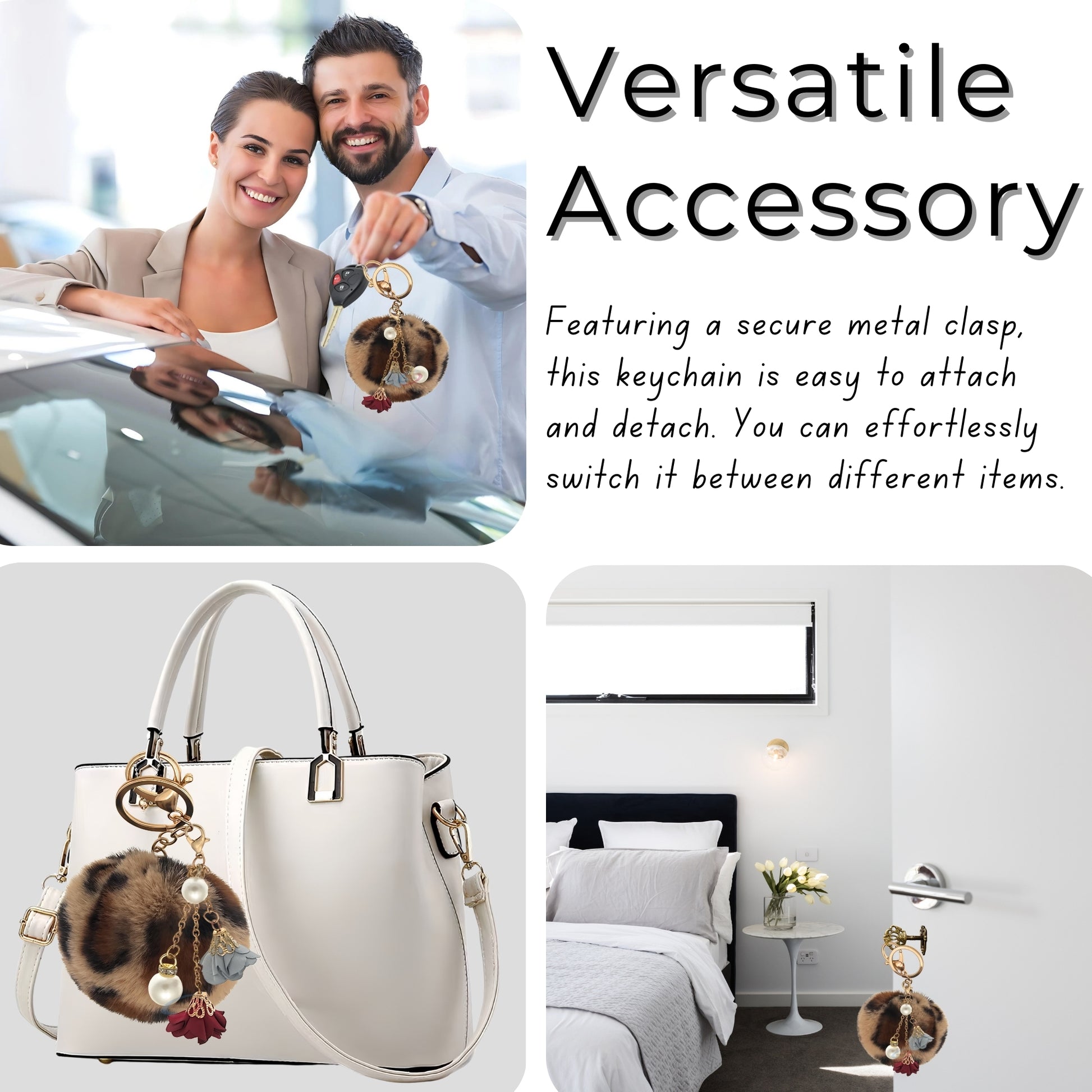 iAccessories Rose Pearl Pom Pom Keychain - Brown lepo - iAccessories