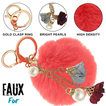 iAccessories Rose Pearl Pom Pom Keychain - Coral - iAccessories