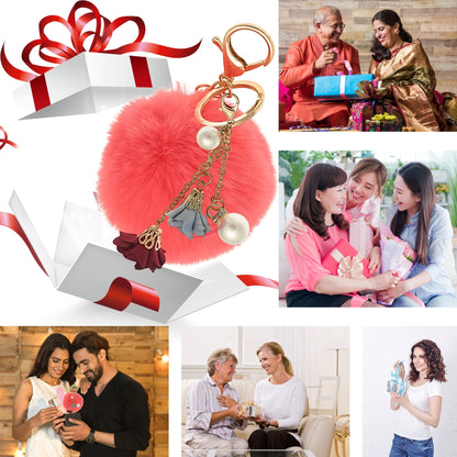 iAccessories Rose Pearl Pom Pom Keychain - Coral - iAccessories