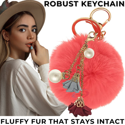 iAccessories Rose Pearl Pom Pom Keychain - Coral - iAccessories
