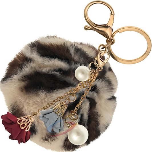 iAccessories Rose Pearl Pom Pom Keychain - Cream lepo - iAccessories