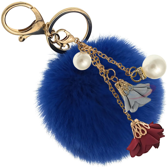 iAccessories Rose Pearl Pom Pom Keychain - Dark Blue - iAccessories