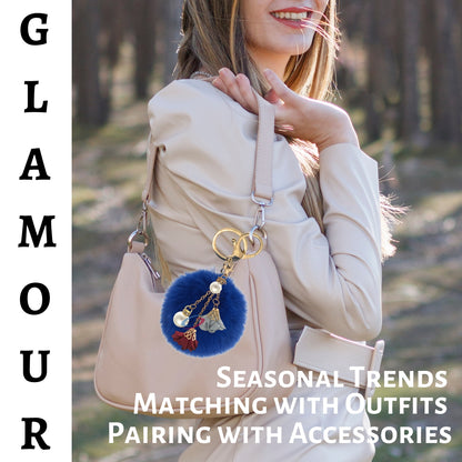 iAccessories Rose Pearl Pom Pom Keychain - Dark Blue - iAccessories