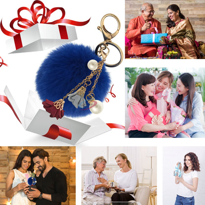 iAccessories Rose Pearl Pom Pom Keychain - Dark Blue - iAccessories