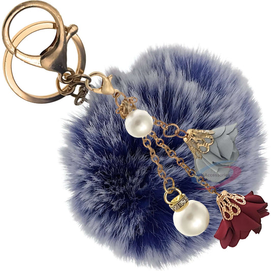 iAccessories Rose Pearl Pom Pom Keychain -Frosted Blue - iAccessories
