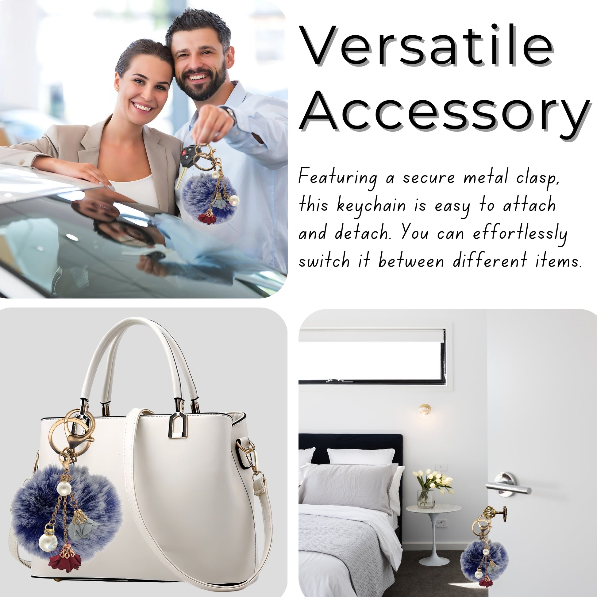 iAccessories Rose Pearl Pom Pom Keychain -Frosted Blue - iAccessories