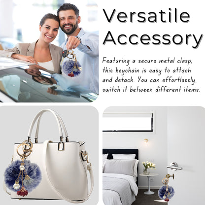 iAccessories Rose Pearl Pom Pom Keychain -Frosted Blue - iAccessories