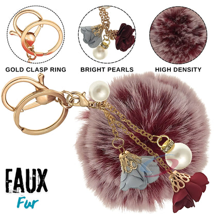 iAccessories Rose Pearl Pom Pom Keychain -Frosted Red - iAccessories