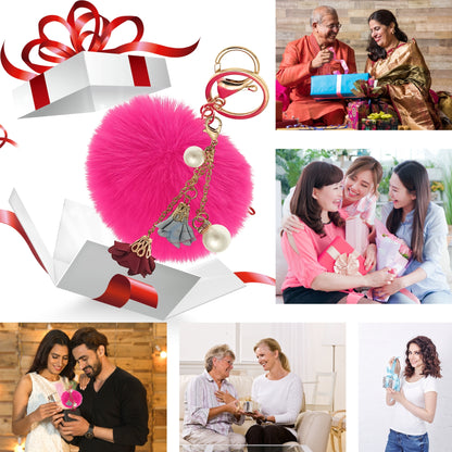 iAccessories Rose Pearl Pom Pom Keychain - Hot Pink - iAccessories