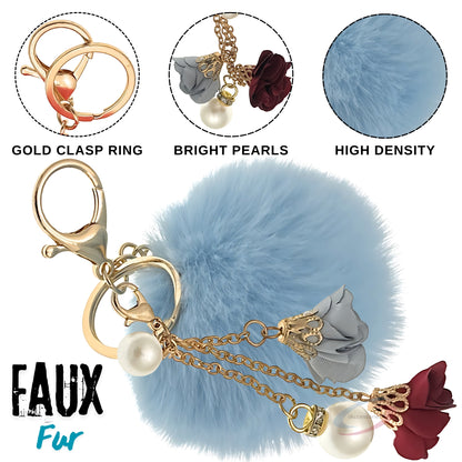iAccessories Rose Pearl Pom Pom Keychain - Light Blue - iAccessories