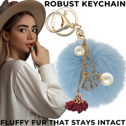 iAccessories Rose Pearl Pom Pom Keychain - Light Blue - iAccessories