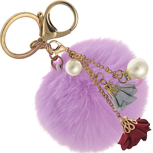 iAccessories Rose Pearl Pom Pom Keychain - Light Purple - iAccessories