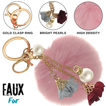 iAccessories Rose Pearl Pom Pom Keychain - Pink - iAccessories